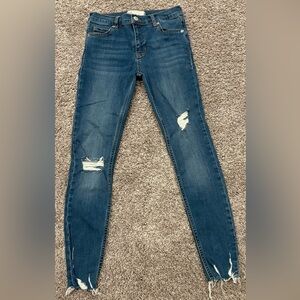 Free People Dark Blue Distressed Skinny Jeans